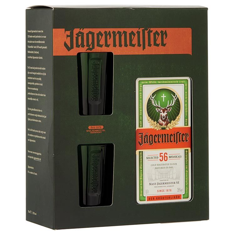 Jagermeister plus 2 originele shotglazen 70 cl